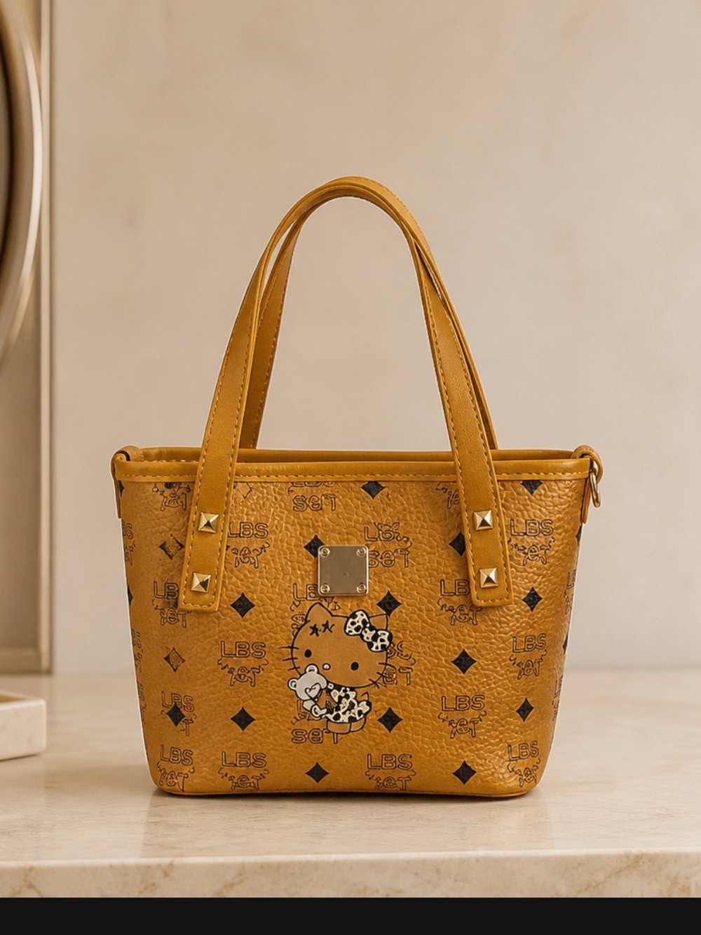 Hello Kitty Mustard Yellow Crossbody Tote Bag & Crème shop item NWT - Picture 3 of 7